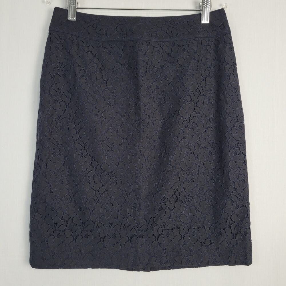 Talbots Floral Lace Overlay Pencil Skirt sz 4P black navy office career wear New